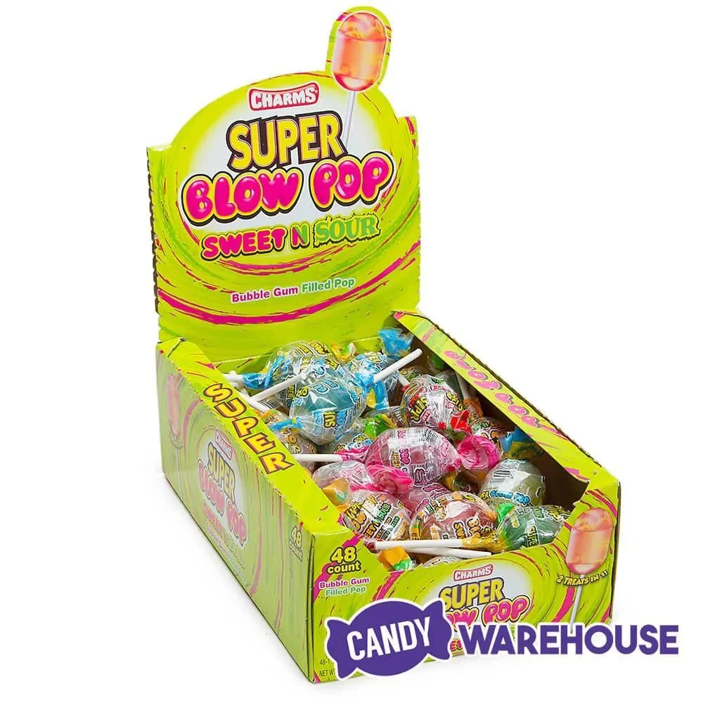 Charms Super Blow Pops Sweet N Sour Assortment: 48-Piece Box 2 Charms Super Blow Pops Sweet N Sour Assortment: 48-Piece Box - Image 2