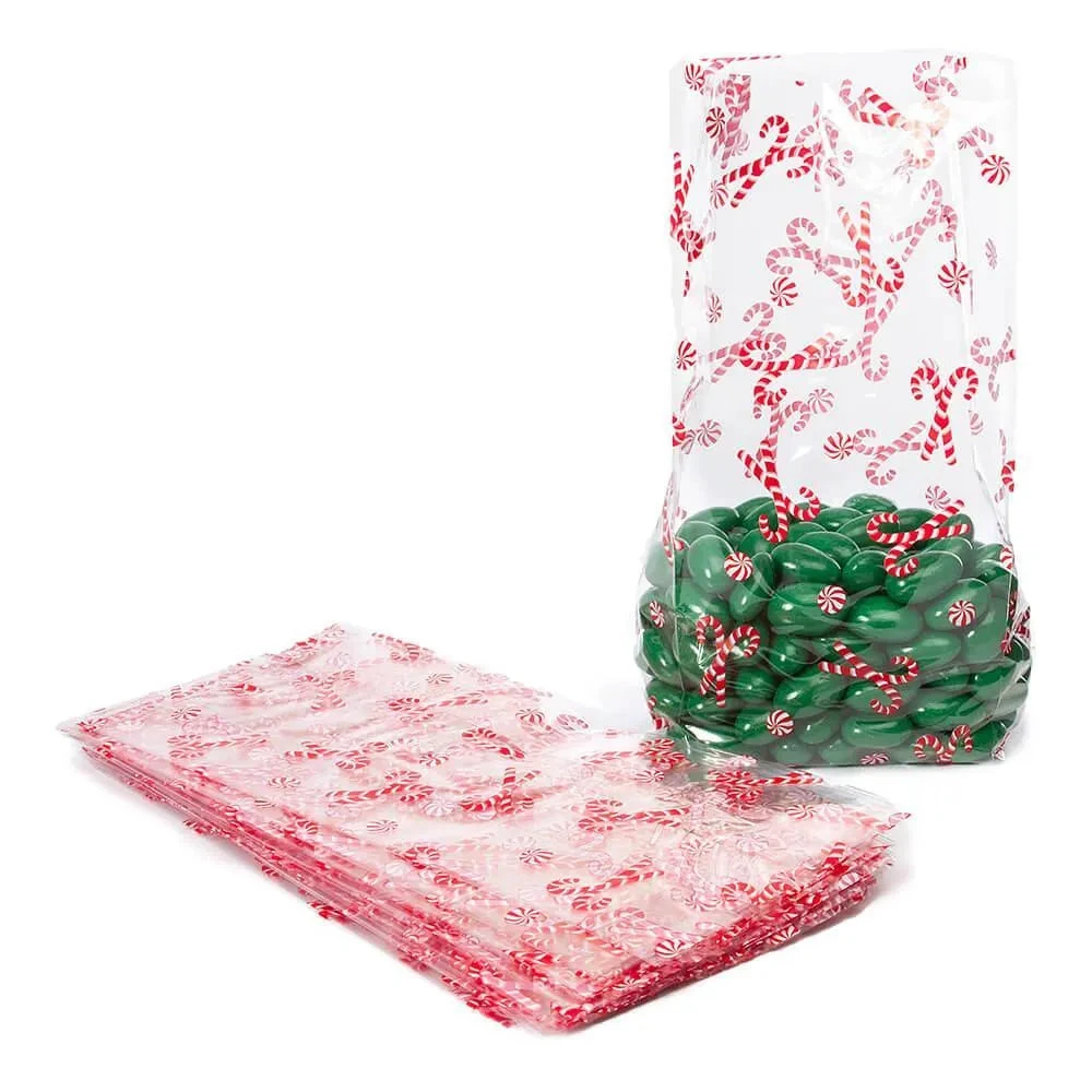 Clear Cello Candy Bags With Candy Canes: 100-Piece Box 1 Clear Cello Candy Bags With Candy Canes: 100-Piece Box