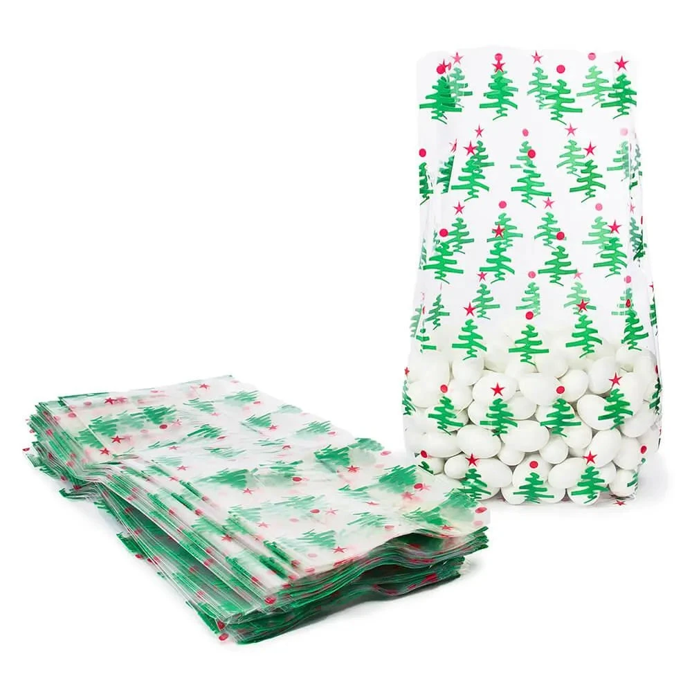 Clear Cello Candy Bags With Christmas Trees: 100-Piece Box 1 Clear Cello Candy Bags With Christmas Trees: 100-Piece Box