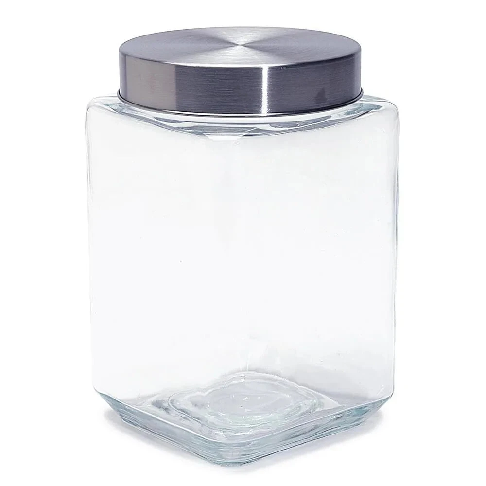 Glass Square Candy Jar With Lid - Large 1 Glass Square Candy Jar With Lid - Large