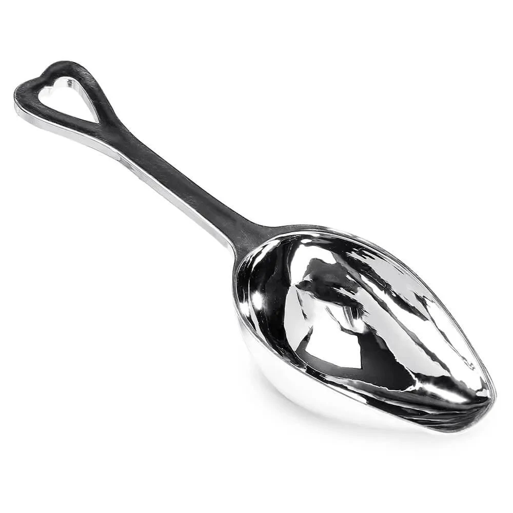 Heart Handled Silver Plastic Candy Scoops: 2-Piece Set 1 Heart Handled Silver Plastic Candy Scoops: 2-Piece Set