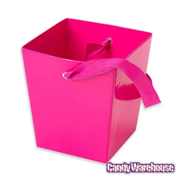 Hot Pink Cardboard Buckets With Ribbon Handles: 6-Piece Set 2 Hot Pink Cardboard Buckets With Ribbon Handles: 6-Piece Set - Image 2