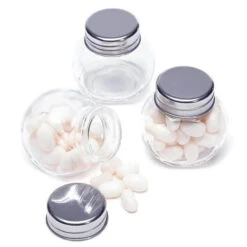 Mini Glass Favor Jars - 1.5-Ounce Candy Jar With Silver Top: 12-Piece Set