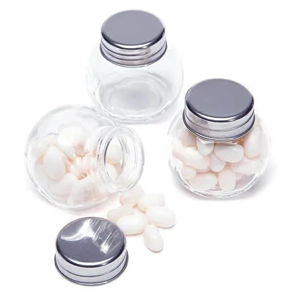 Mini Glass Favor Jars - 1.5-Ounce Candy Jar With Silver Top: 12-Piece Set 1 Mini Glass Favor Jars - 1.5-Ounce Candy Jar With Silver Top: 12-Piece Set