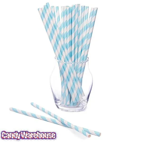 Paper 7.75-Inch Drinking Straws - Baby Blue Stripes: 25-Piece Pack 2 Paper 7.75-Inch Drinking Straws - Baby Blue Stripes: 25-Piece Pack - Image 2
