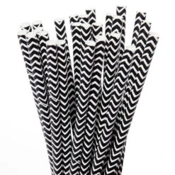 Paper 7.75-Inch Drinking Straws - Black Chevron Stripes: 25-Piece Pack