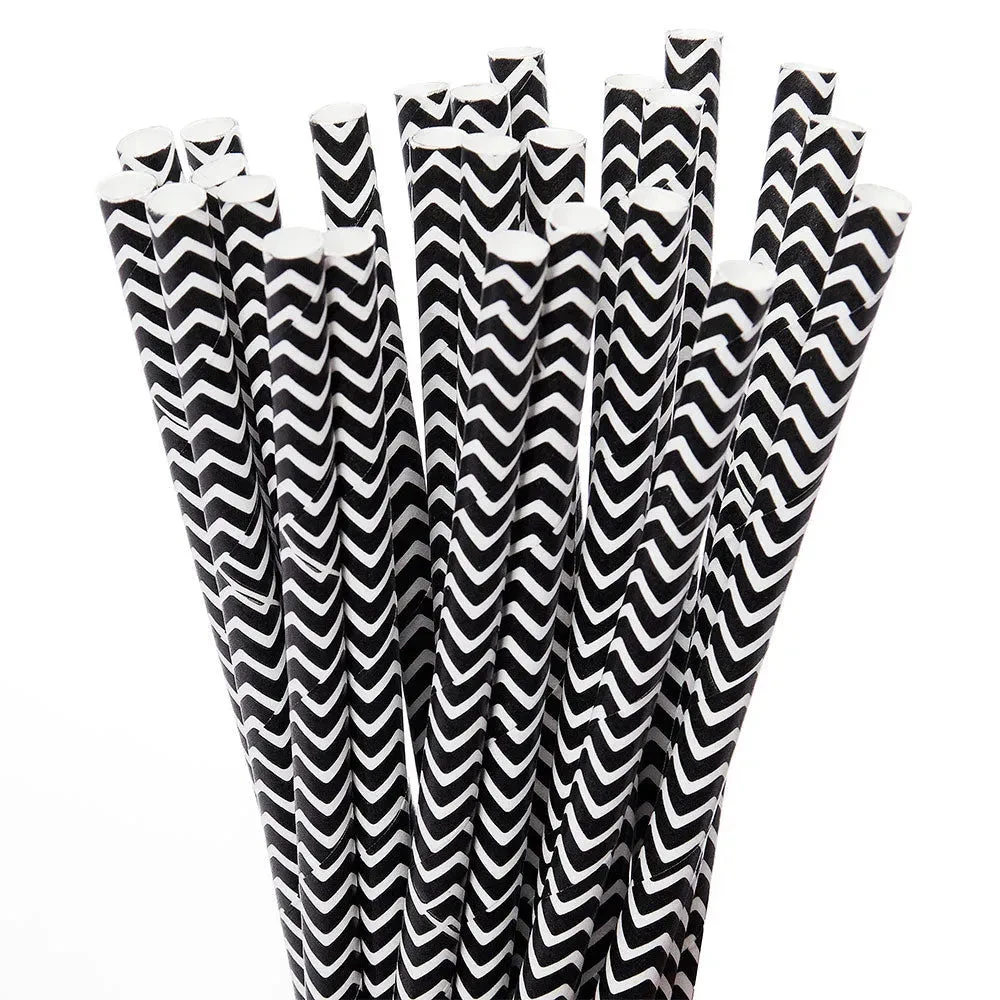 Paper 7.75-Inch Drinking Straws - Black Chevron Stripes: 25-Piece Pack 1 Paper 7.75-Inch Drinking Straws - Black Chevron Stripes: 25-Piece Pack