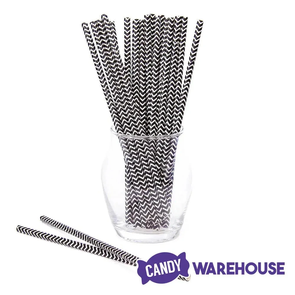 Paper 7.75-Inch Drinking Straws - Black Chevron Stripes: 25-Piece Pack 2 Paper 7.75-Inch Drinking Straws - Black Chevron Stripes: 25-Piece Pack - Image 2