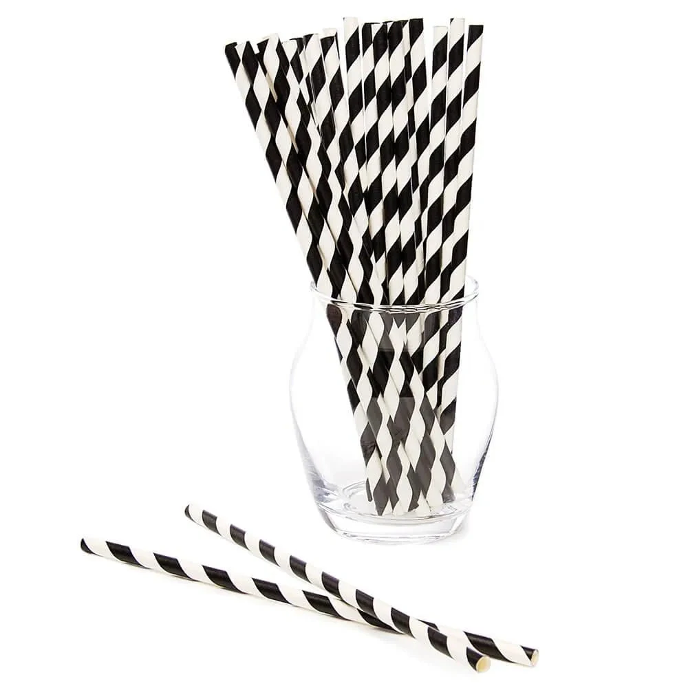Paper 7.75-Inch Drinking Straws - Black Stripes: 25-Piece Pack 1 Paper 7.75-Inch Drinking Straws - Black Stripes: 25-Piece Pack