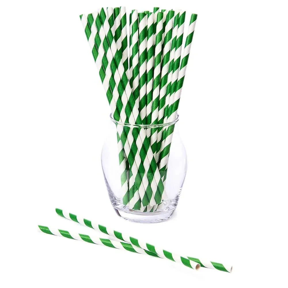 Paper 7.75-Inch Drinking Straws - Dark Green Stripes: 25-Piece Pack 1 Paper 7.75-Inch Drinking Straws - Dark Green Stripes: 25-Piece Pack