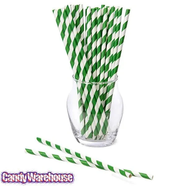 Paper 7.75-Inch Drinking Straws - Dark Green Stripes: 25-Piece Pack 2 Paper 7.75-Inch Drinking Straws - Dark Green Stripes: 25-Piece Pack - Image 2