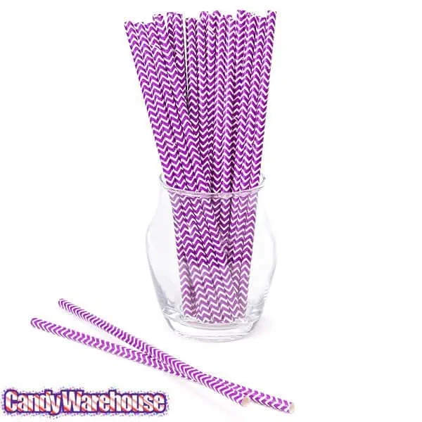 Paper 7.75-Inch Drinking Straws - Lavender Chevron Stripes: 25-Piece Pack 2 Paper 7.75-Inch Drinking Straws - Lavender Chevron Stripes: 25-Piece Pack - Image 2