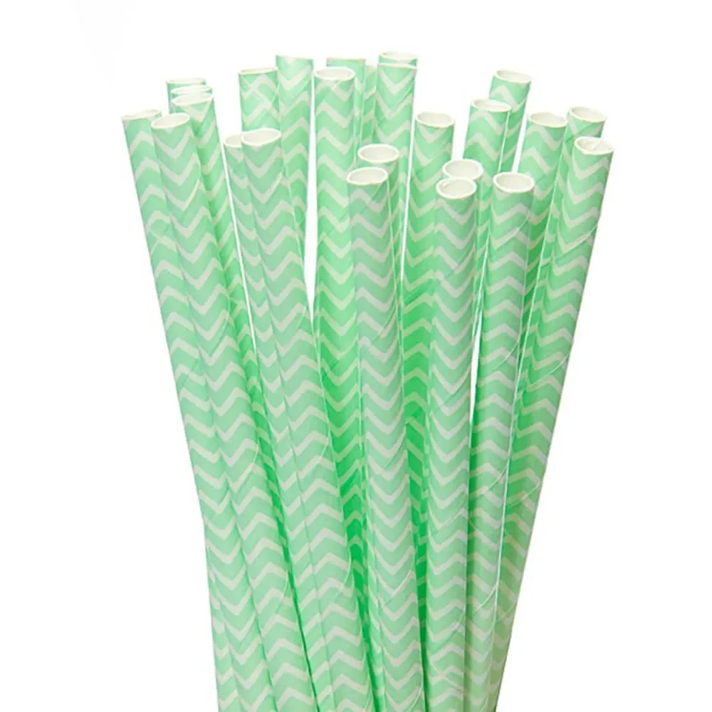 Paper 7.75-Inch Drinking Straws - Mint Green Chevron Stripes: 25-Piece Pack 1 Paper 7.75-Inch Drinking Straws - Mint Green Chevron Stripes: 25-Piece Pack