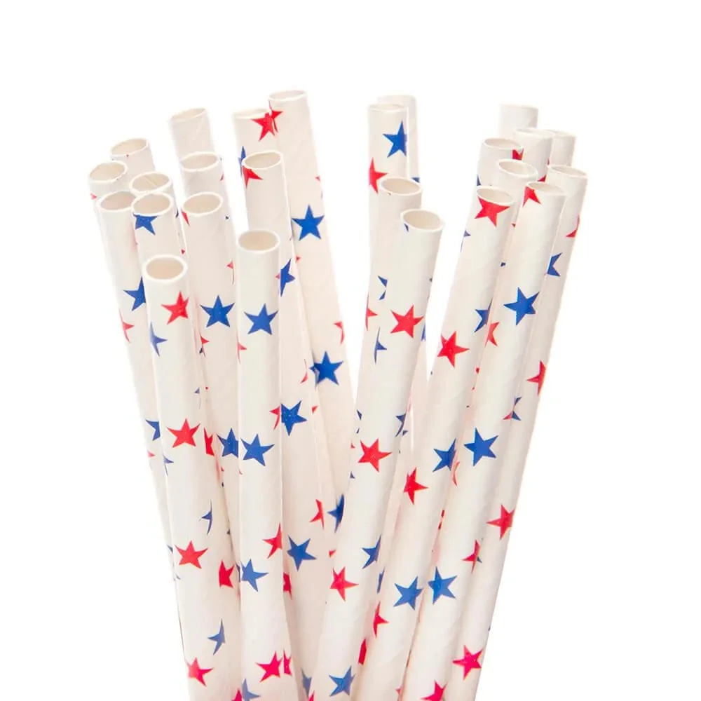 Paper 7.75-Inch Drinking Straws - Patriotic Red And Blue Stars: 25-Piece Pack 1 Paper 7.75-Inch Drinking Straws - Patriotic Red And Blue Stars: 25-Piece Pack