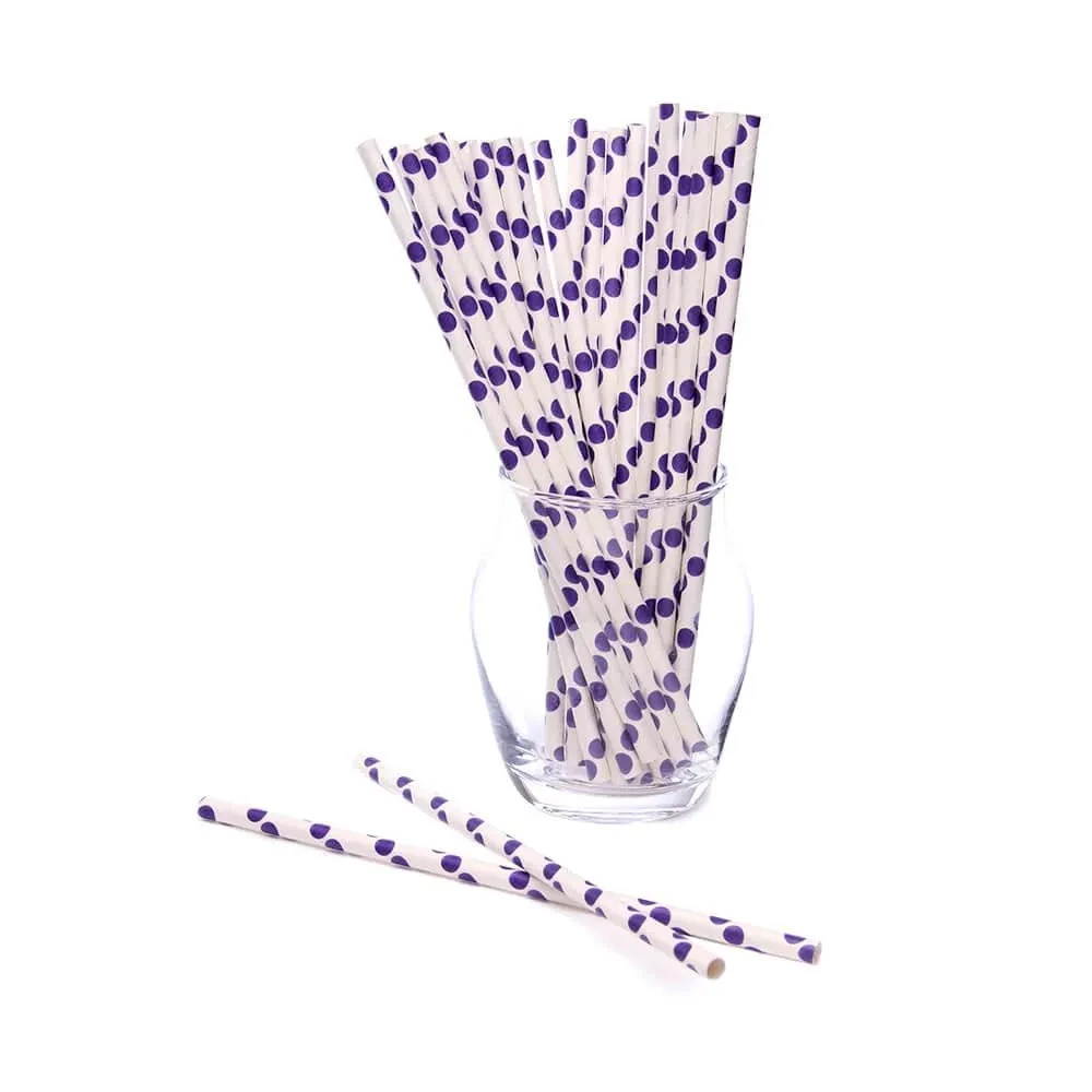 Paper 7.75-Inch Drinking Straws - Purple Polka Dots: 25-Piece Pack 1 Paper 7.75-Inch Drinking Straws - Purple Polka Dots: 25-Piece Pack