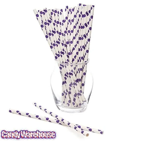 Paper 7.75-Inch Drinking Straws - Purple Polka Dots: 25-Piece Pack 2 Paper 7.75-Inch Drinking Straws - Purple Polka Dots: 25-Piece Pack - Image 2