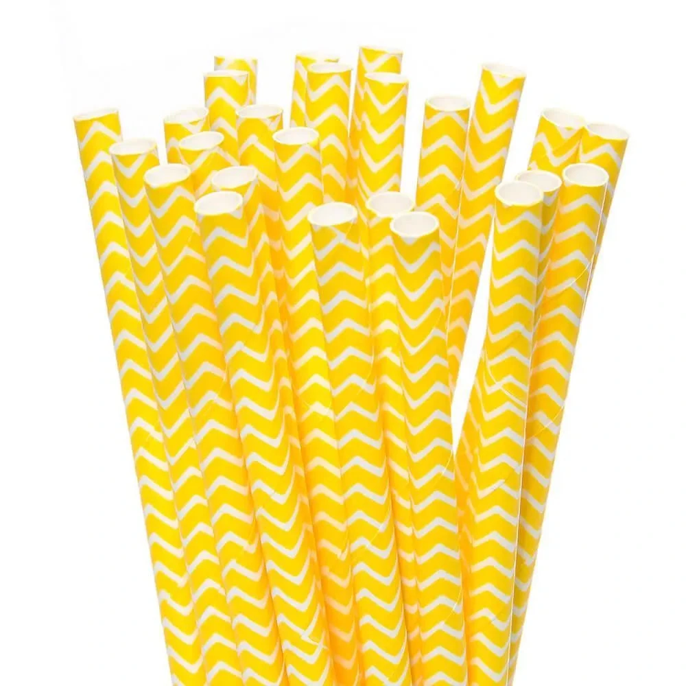 Paper 7.75-Inch Drinking Straws - Yellow Chevron Stripes: 25-Piece Pack 1 Paper 7.75-Inch Drinking Straws - Yellow Chevron Stripes: 25-Piece Pack