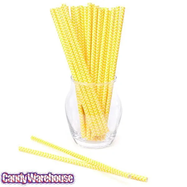 Paper 7.75-Inch Drinking Straws - Yellow Chevron Stripes: 25-Piece Pack 2 Paper 7.75-Inch Drinking Straws - Yellow Chevron Stripes: 25-Piece Pack - Image 2