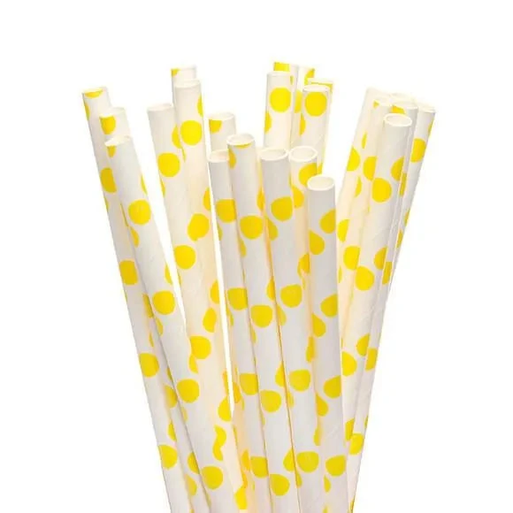 Paper 7.75-Inch Drinking Straws - Yellow Polka Dots: 25-Piece Pack 1 Paper 7.75-Inch Drinking Straws - Yellow Polka Dots: 25-Piece Pack
