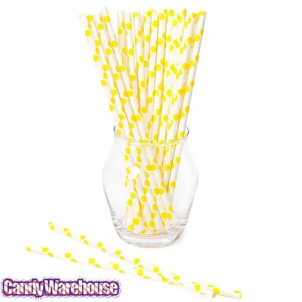 Paper 7.75-Inch Drinking Straws - Yellow Polka Dots: 25-Piece Pack 2 Paper 7.75-Inch Drinking Straws - Yellow Polka Dots: 25-Piece Pack - Image 2