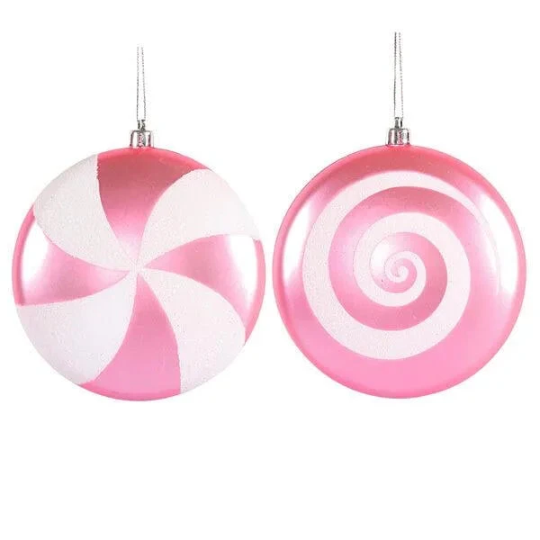 Pink Candy Swirl Ornaments - 4.75 Inch: 4-Piece Box 1 Pink Candy Swirl Ornaments - 4.75 Inch: 4-Piece Box
