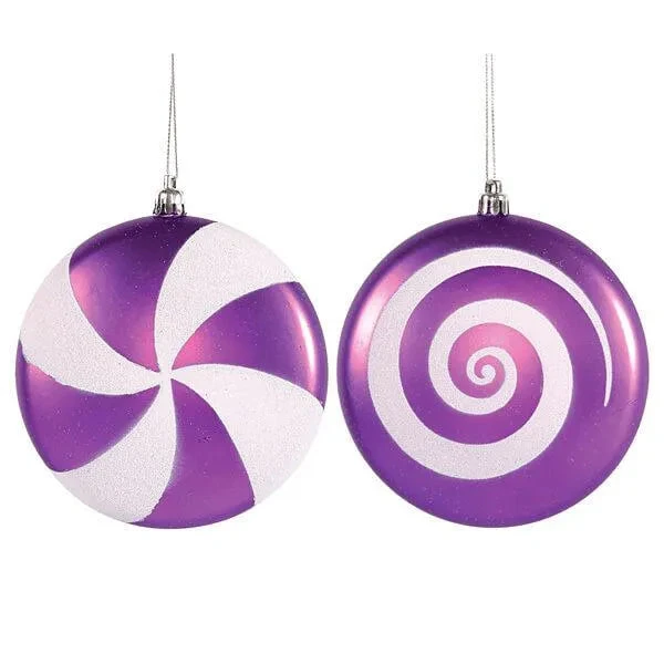 Purple Candy Swirl Ornaments - 4.75 Inch: 4-Piece Box 1 Purple Candy Swirl Ornaments - 4.75 Inch: 4-Piece Box