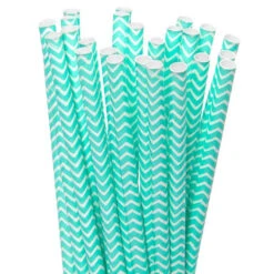 Robin Egg Blue Chevron Stripes Paper Straws: 25-Piece