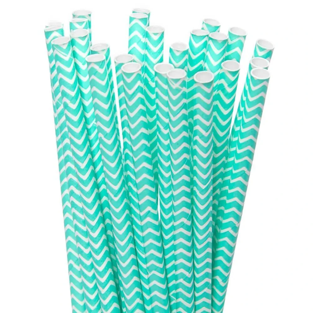 Robin Egg Blue Chevron Stripes Paper Straws: 25-Piece 1 Robin Egg Blue Chevron Stripes Paper Straws: 25-Piece