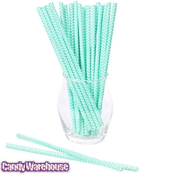 Robin Egg Blue Chevron Stripes Paper Straws: 25-Piece 2 Robin Egg Blue Chevron Stripes Paper Straws: 25-Piece - Image 2