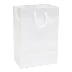 White Glossy Candy Bags With Handles - Small: 12-Piece Pack