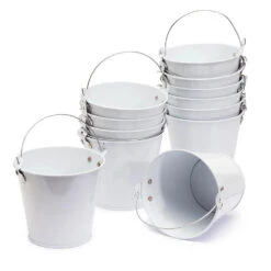 White Tinplate Pails With Handles: 12-Piece Set