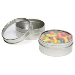 Windowed Round Candy Tins - 4-Ounce: 24-Piece Set