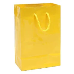Yellow Glossy Candy Bags With Handles - Small: 12-Piece Pack